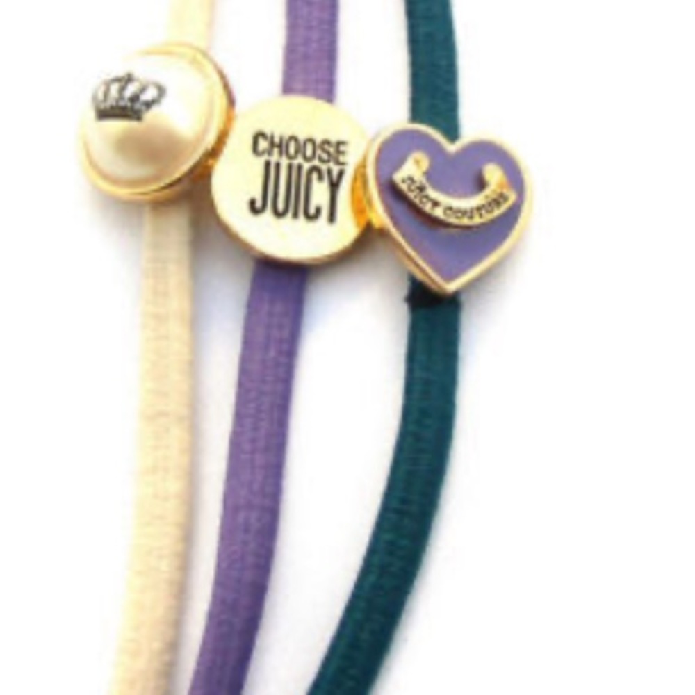 JUICY COUTURE HAIR HEADBANDS HEART LOGO CHARMS SET OF 3